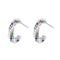 Orecchini a cerchio C in argento S925 con perle vintage e zirconi colorati - Argento Strass Colorato Perla Stile a C Intrecciato (KDP2540)