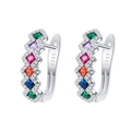 S925 sterling silver huggie earrings featuring colorful square cubic zirconia stones - Colorful Wave Square Stone Style (KDP2517)