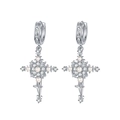 S925 silver hoop earrings with vintage cross flower pendant and white pearl accents - Vintage Cross Pearl Style (KDP2542)