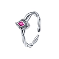 S925 sterling silver twisted ring featuring a vibrant red rhombus zircon gemstone - Red (KDP2524)