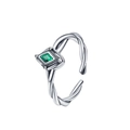 S925 sterling silver twisted rope ring featuring a green rhombus zircon in silver finish - Green (KDP2525)