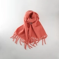 Thick coral pink cashmere-like scarf with knitted texture and long fringed tassels - Begonia Red
