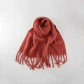 Terracotta cashmere-like winter scarf with elegant long tassels and soft knit texture - Chili Sauce Red