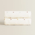 Knitted cotton throw blanket with colorful pompoms in cream white for home or sofa decor - Colorful Polka Dot Cream White Style