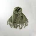 Soft grass green faux cashmere knit scarf with long decorative fringe details - Orange Green