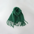 Dark green faux cashmere scarf with long tassels and soft knit texture for winter - Deep Sea Green