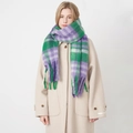 Women's soft plaid scarf with green and purple check pattern and fringe tassels - Purple White Green Plaid