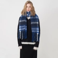 Écharpe à carreaux classique bleu et blanc aspect cachemire avec de longues franges - Carreaux Bleu Blanc Gris