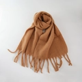 Soft caramel imitation cashmere scarf for women with chunky tassel detail and warm texture - Camel