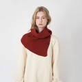 Women's burgundy wool knit scarf featuring a button closure and ribbed texture - Dark Red