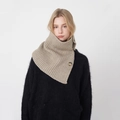 Knitted khaki wool blend neck gaiter with ribbed texture and brown wooden button detail - Light Khaki