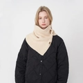 Oatmeal wool knit scarf with dark brown buttons for autumn and winter warmth - Off White