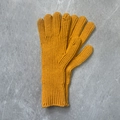 Solid mustard yellow ribbed knit gloves for winter, soft warm textured five-finger style - Dark Yellow
