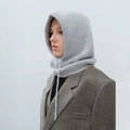 Knitted grey balaclava hood scarf with drawstring for winter warmth and style - Elegant Grey