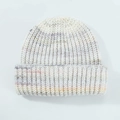 Ivory wool knit beanie with colorful speckled yarn and thick ribbed fold-over cuff - Milky White (Shape 2)