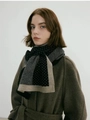 Polka dot knitted scarf with brown color block edge and soft wool blend texture - Black and Beige Polka Dot (1#)