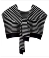 Scialle in maglia a righe bianche e nere per donna con design a maniche annodate - Sottili Strisce Nere