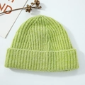 Classic ribbed knit wool beanie in vibrant lime green with a cozy wide folded cuff - Yellow-Green
