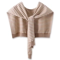 Scialle in maglia a righe marroni e bianche da donna in stile coreano minimalista - Caffè a Righe Sottili