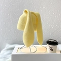 Pale yellow knit rabbit ear beanie in soft mohair with long drooping ears - Lemon Yellow