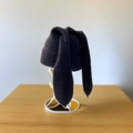 Y2K dark grey knitted beanie with long rabbit ears decoration for winter warmth - Black
