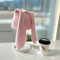 Pink Y2K knitted bunny hat with long ears and thick warm ribbed cuff for women - Light Pink
