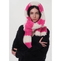 Écharpe à capuche en peluche rayée rose et blanc en fausse fourrure douce pour l'hiver - Rose Blanc