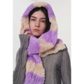 Écharpe à capuche rayée violette et beige en peluche douce pour l'hiver et le froid - Violet Blanc Riz