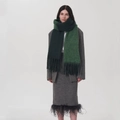 Two-tone dark green and grass green mohair scarf with thick fringes for winter - Forest Green