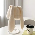 Y2K cream white knitted rabbit ear hat with long bunny ears in soft plush textured yarn - Beige