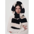 Écharpe à capuche en fausse fourrure rayée noir et blanc pour femme, peluche hiver - Noir Blanc Cassé