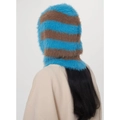 Vue arrière de la cagoule rayée bleue et marron en fausse fourrure de vison douce - Turquoise Bleue