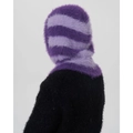 Cagoule rayée en tons violets avec texture pelucheuse et finition en tricot de haute qualité - Violet Iris