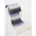 Blue and grey gradient striped mohair scarf with white fringe on a white metal chair - Black Blue