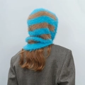 Faux mink fur balaclava in blue and brown stripes, plush warm winter headwear - 2# Blue Turquoise