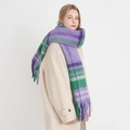 Écharpe classique à carreaux violets et verts effet cachemire avec franges sur manteau - Carreaux Violet Blanc Vert