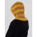 Gestreifte Balaclava-Mütze in Gelb und Braun aus flauschigem Webpelz für Damen - Ringelblumengelb