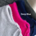 Plüsch-Strickmütze in Dunkelblau aus hochwertigem weichem Kaninchenhaar mit Kordelzug - Dunkelblau