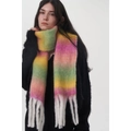 Rainbow gradient mohair scarf with thick texture and long white tassels for winter - Mulberry Purple