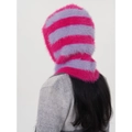 Cagoule rayée rose et violette en maille pelucheuse pour femme au style unique - Rose Flamme