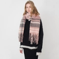 Pink and grey checkered faux cashmere scarf with long tassels for women in winter - Pink White Grey Plaid