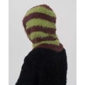 Cagoule balaclava rayée vert et marron en fausse fourrure avec maille douce femme - Brun Thé