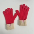 Winter wool knit gloves in bright red and cream with touch screen tips for women - Neon Pink