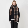 Women's soft cashmere-feel plaid scarf in brown black and grey with long tassels - Cream Coffee Brown Plaid