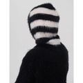 Schwarz-weiß gestreifte Balaclava-Haube mit flauschiger Textur in der Rückansicht - Schwarz & Weiß