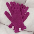 Deep magenta wool knit fingerless gloves with a stylish ribbed texture and logo label - Purple Red