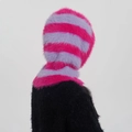 Plush striped balaclava in bold pink and lilac faux mink fur for winter warmth - Flame Pink