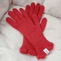 Women's red wool knit gloves with ruffle cuffs and fingerless touchscreen design - 6# Bright Red