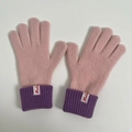 Pink and purple wool knit gloves with elastic ribbed cuffs and decorative brand label - Light Pink