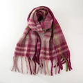 Écharpe à carreaux d'hiver douce avec franges en magenta et vert forêt - Carreaux Prune Violet